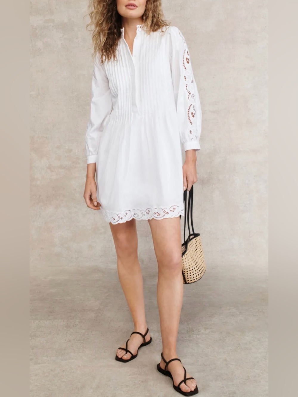 Madewell Pintucked Eyelet Mini Dress White Embroidered Cotton NWT Size S - Picture 10 of 13